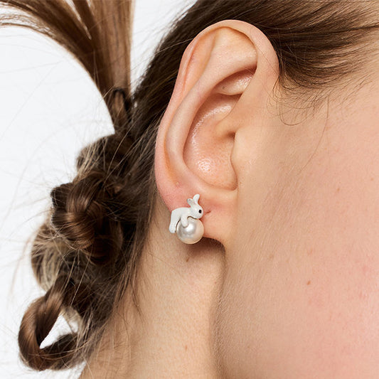 Pearl Rabbit Stud Earrings - Adorable Bunny Design - Charming Elegance