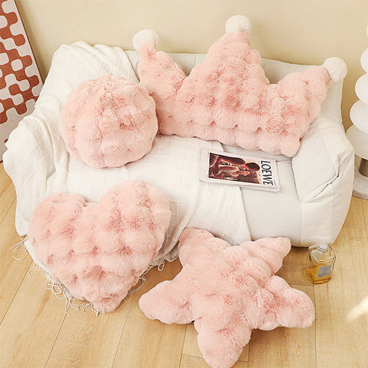 Plush Throw Pillow - Heart - Star - 4 Patterns - Pink - White