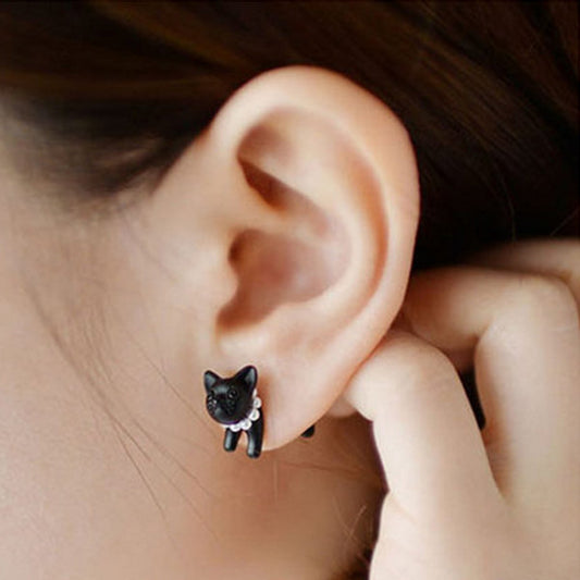 Cat Inspired Ear Studs - Silver - Gold - Black - White