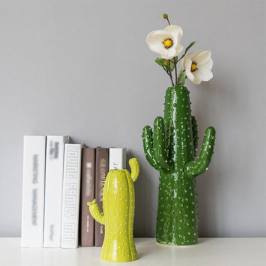 Cactus Shaped Vase - Decorating Fun - Light Green - Dark Green - Ceramic