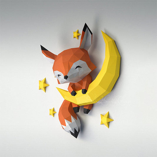 DIY Wall Hanging Décor - Paper Model - Fox on the Moon