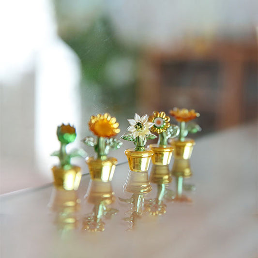Delicate Sunflower Glass Ornaments - Set of 5