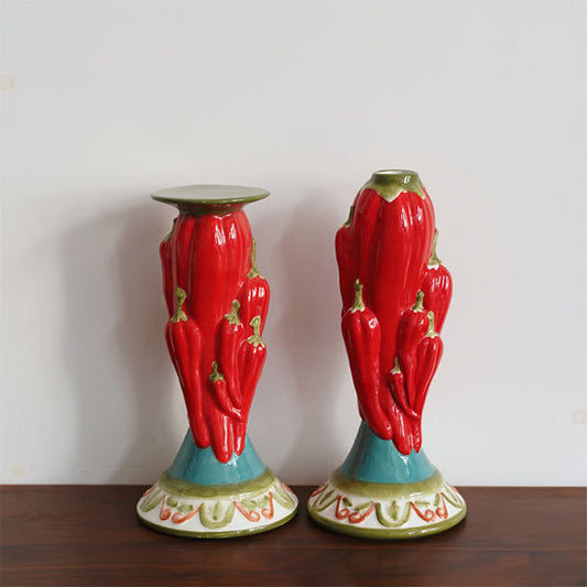 Creative Chili Shape Candlestick and Vase - Ceramic Craftsmanship - Hand-Painted Design