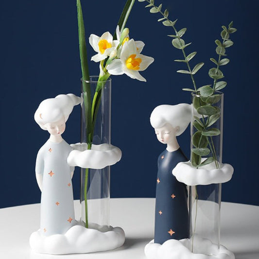 Cloud Girl Vase Decor - Resin - Gray - Dark blue