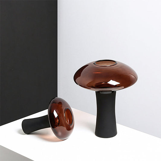 Brown Mushroom Glass Vase - Black Base - 2 Sizes