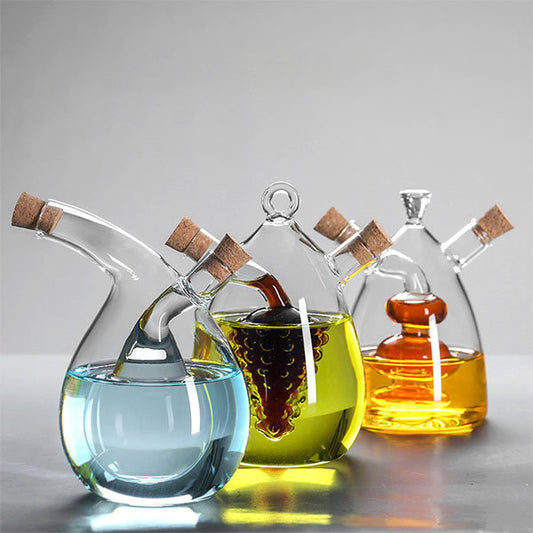 2-in-1 Condiment Bottle - Glass - Double-layer Nested Design - Wooden Plug