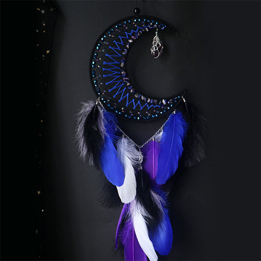 Handmade Crescent Moon Dream Catcher - Gorgeous Hanging Ornament
