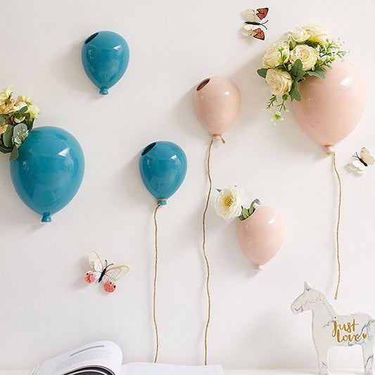 Keramisk ballon vægvase - blå - pink - 3 farver - 2 størrelser