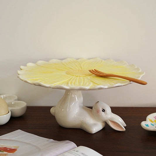 Floral Bunny Cake Stand - Ceramic - Sturdy and Elegant Construction