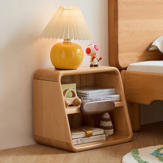 Solid Wood Two-Compartment Bedside Table - Wooden - Storage Organization