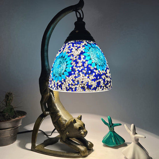 Lazy Cat Handcrafted Glass Table Lamp - Mosaic Artistry - Cozy Ambient Light