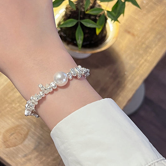 Silver Nugget Pearl Bracelet - Sparkling Silver - Delicate Elegance