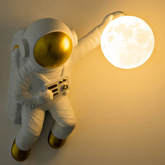 Astronaut with Moon Wall Lamp - Resin - Cosmic Illumination
