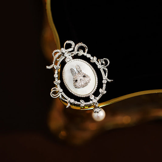 Rabbit Wreath Pearl Brooch - Whimsical Accessory - Elegant Adornment