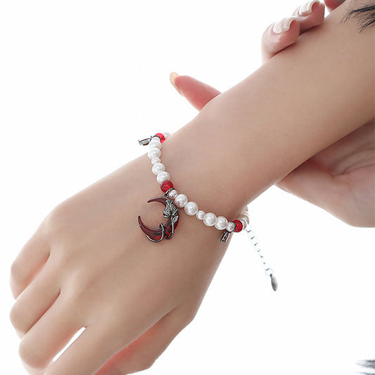 Red Crescent Pearl Bracelet - Alloy - Red