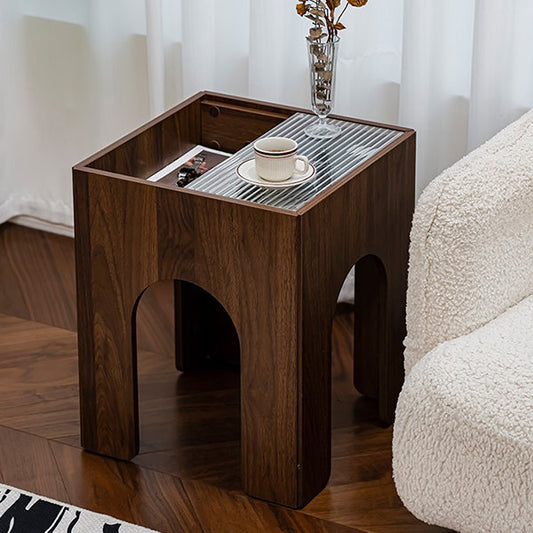 Retro Storage Side Table - With Removable Glass Top - Ample Storage Space